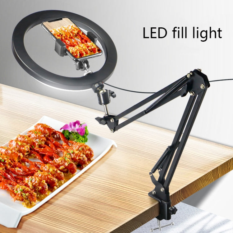 FP12 10 Inch Phone Live Broadcast Stand LED Fill Light Selfie Beauty Desktop Still Life Food Overhead Photography Stand, Specification: PTZ + 16CM Fill Light (No Clip)