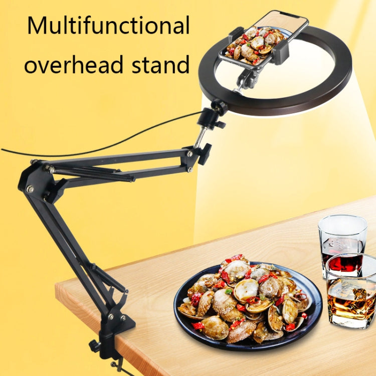 FP12 10 Inch Phone Live Broadcast Stand LED Fill Light Selfie Beauty Desktop Still Life Food Overhead Photography Stand, Specification: PTZ + 16CM Fill Light (No Clip)