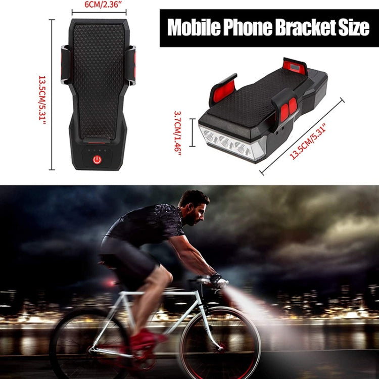 BF-909 Bicycle Headlight With Horn & Mobile Phone Holder 4-In-1 Mountain Bike Light Riding Equipment, Battery Capacity: 4000 mAh (Red)