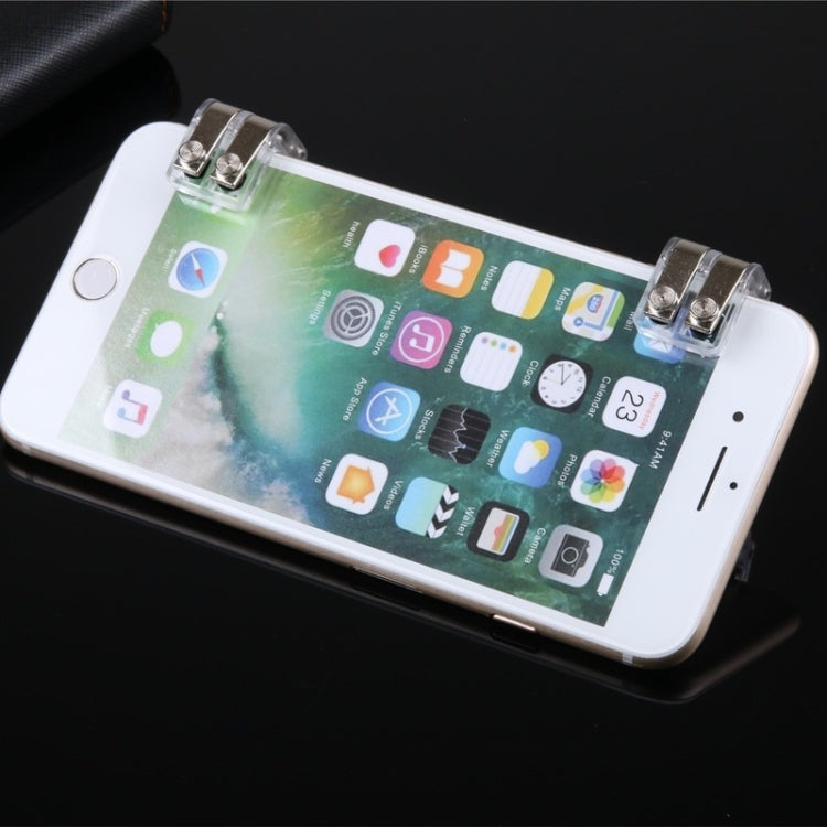 2 Pairs R11s Push Type Six-Finger Linkage Auxiliary Button Metal Transparent Game Handle For 4.7-6.5 Inch Mobile Phones(R11s Transparent)