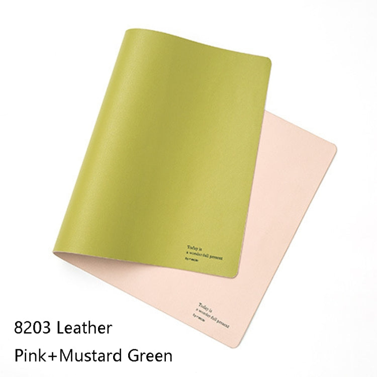 Double-Sided Leather Table Mat Waterproof Enlarged Mouse Keyboard Pad, Pattern: 8203 Leather Pink+Mustard Green