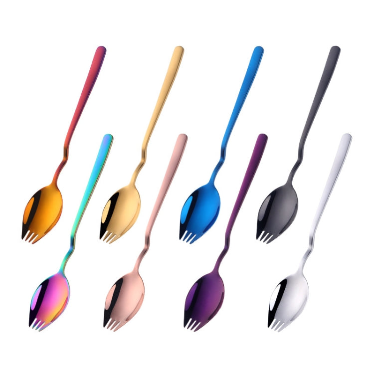 3 PCS Stainless Steel Instant Noodle Fork Multi-Purpose V-Shaped Knife Fork And Spoon All-In-One Tableware, Colour:  Black