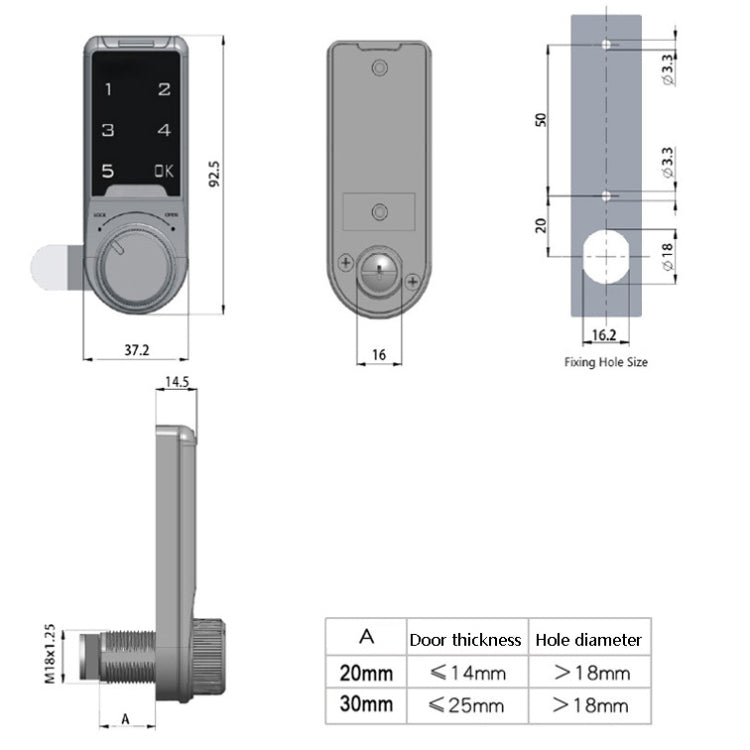 Open Hole Steel Cabinet File Cabinet Electronic Lock  Drawer Mailbox Gym Cabinet Door Password Lock Specification: 30mm
