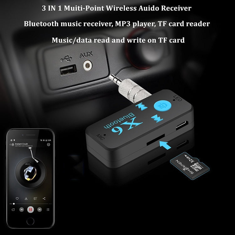 2 PCS BT-X6 3.5mm AUX Metal Adapter Car Bluetooth 5.0 Bluetooth Audio Receiver Speaker Adapter Can Insert TF Card & AUX Headset
