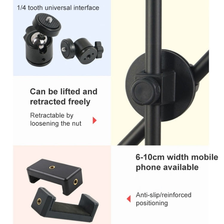 Phone Live Support LED Fill Light Video Recording Desktop Still Life Painting And Calligraphy Food Overhead Photography Support, Specification: 55CM Bracket + Phone Clip