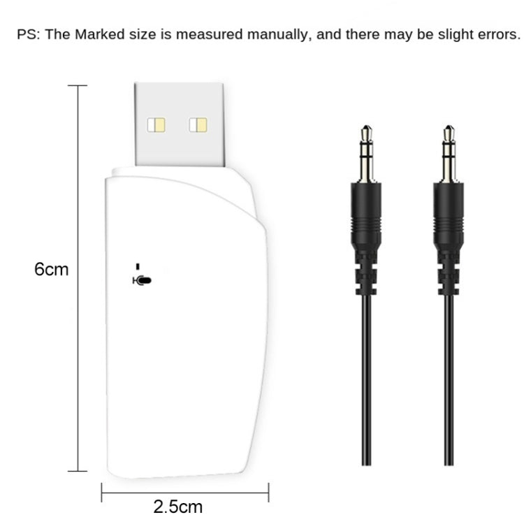 2 PCS BT101 USB Dual Output Bluetooth 5.0 Wireless Audio Receiver Adapter