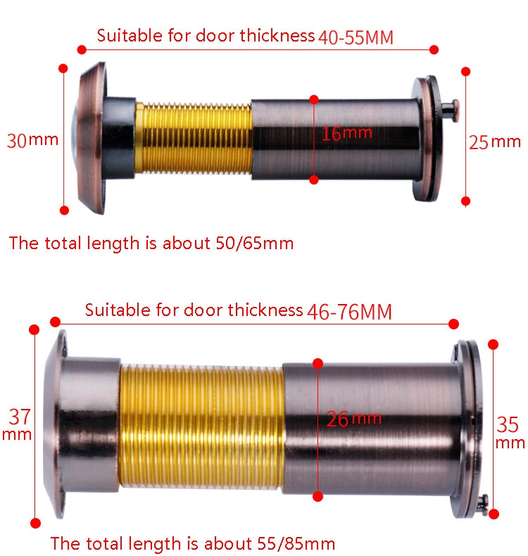 2 PCS Security Door Cat Eye HD Glass Lens 200 Degrees Wide-Angle Anti-Tiny Hotel Door Eye, Specification: 16mm Black