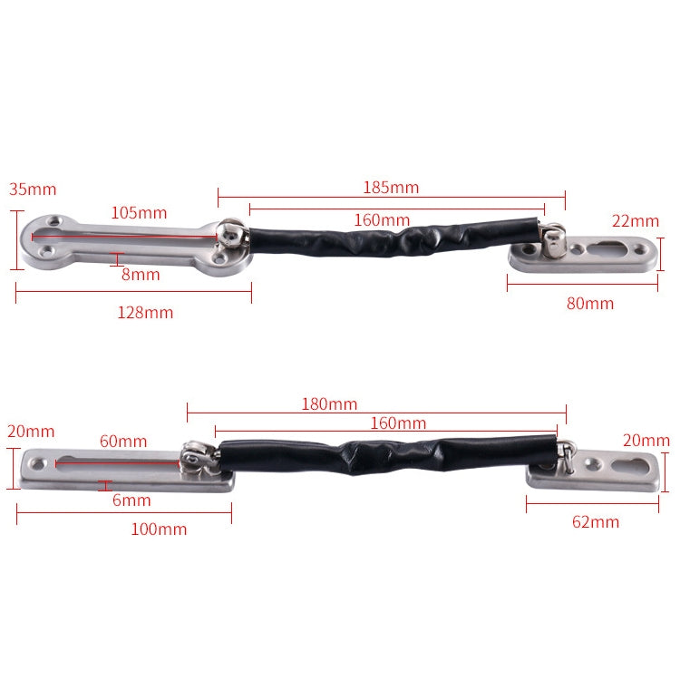 2 PCS Thickened Anti-Theft Chain Stainless Steel Door Bolts Hotel Room Door Chain Buckle Door Chain, Specification: Large (Black)