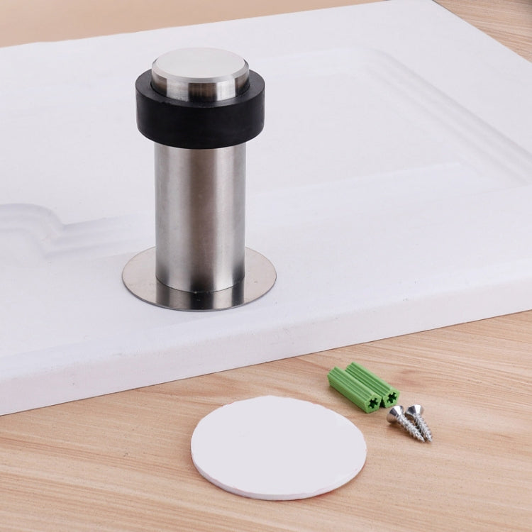 2 PCS Rubber Anti-Collision Door Gear Punching Stainless Steel Round Door Resistant Home Floor-Shaped Cylindrical Door Touch, Specification: 80mm Punch-free