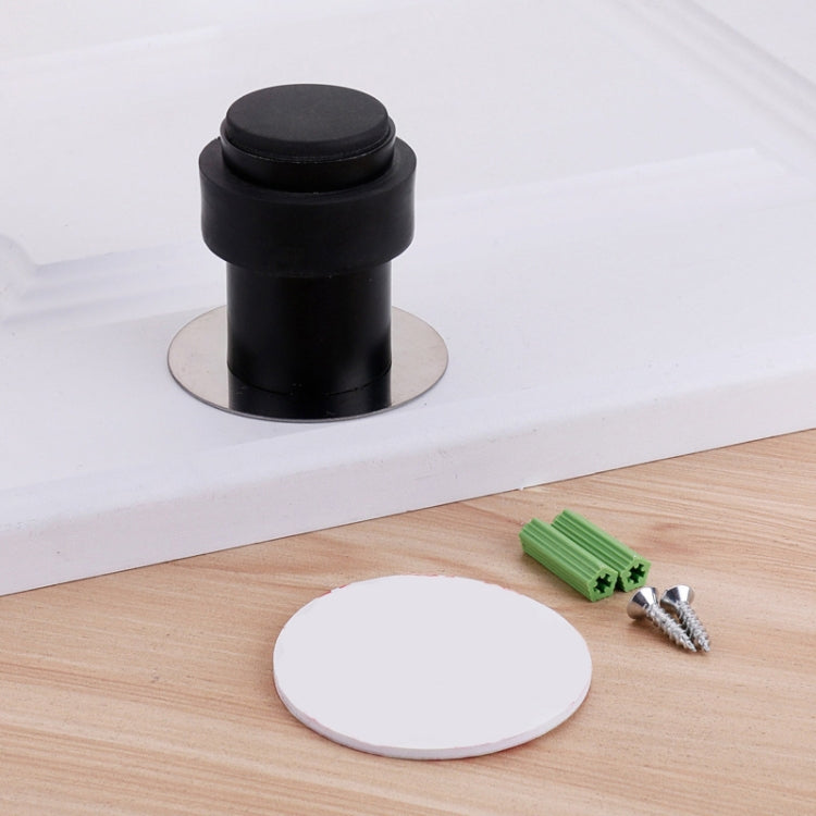2 PCS Rubber Anti-Collision Door Gear Punching Stainless Steel Round Door Resistant Home Floor-Shaped Cylindrical Door Touch, Specification: Black 46mm With Plastic Head+Punch-free