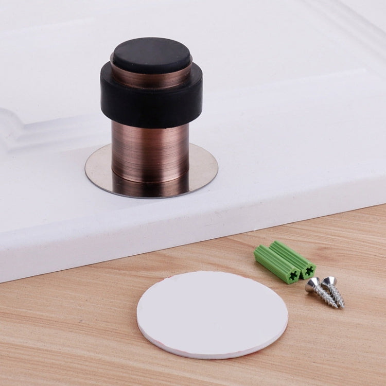 2 PCS Rubber Anti-Collision Door Gear Punching Stainless Steel Round Door Resistant Home Floor-Shaped Cylindrical Door Touch, Specification: Red Bronze 46mm With Plastic Head+Punch-free