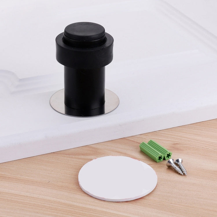 2 PCS Rubber Anti-Collision Door Gear Punching Stainless Steel Round Door Resistant Home Floor-Shaped Cylindrical Door Touch, Specification: Blabk 60mm With Plastic Head+Punch-free