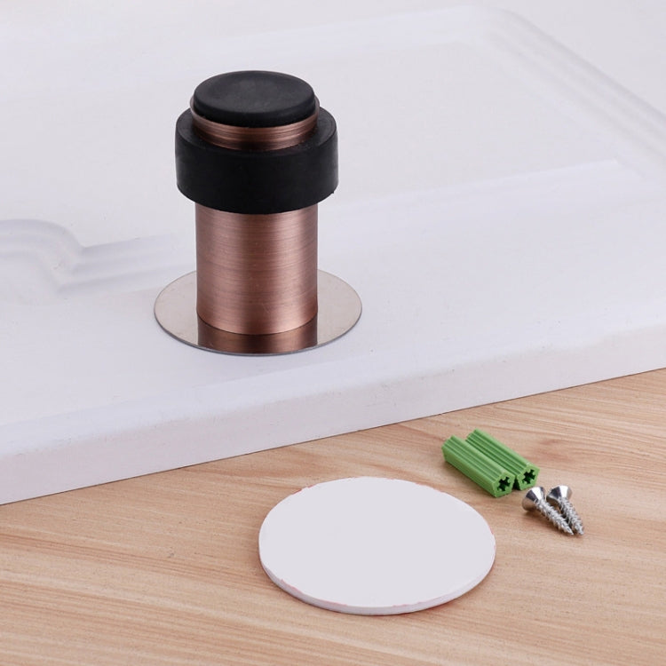 2 PCS Rubber Anti-Collision Door Gear Punching Stainless Steel Round Door Resistant Home Floor-Shaped Cylindrical Door Touch, Specification: Red Bronz 60mm With Plastic Head+Punch-free