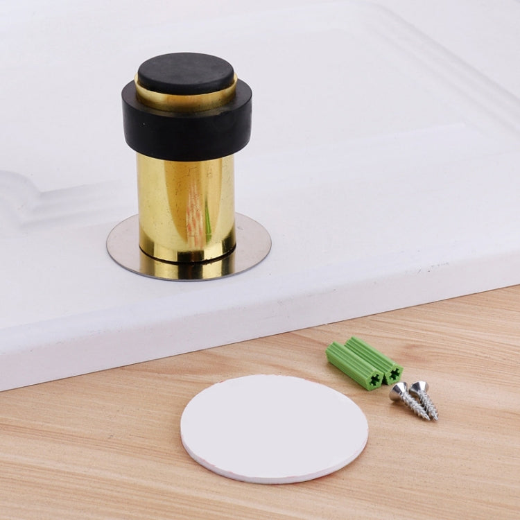2 PCS Rubber Anti-Collision Door Gear Punching Stainless Steel Round Door Resistant Home Floor-Shaped Cylindrical Door Touch, Specification: Golden 60mm With Plastic Head+Punch-free