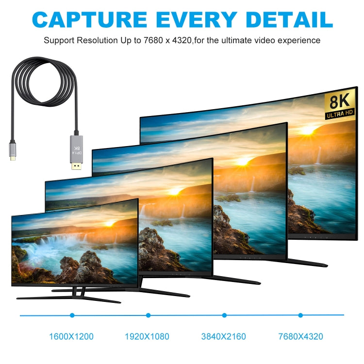 2m 8K USB-C / Type-C To DisplayPort1.4  Adapter Connect Cable