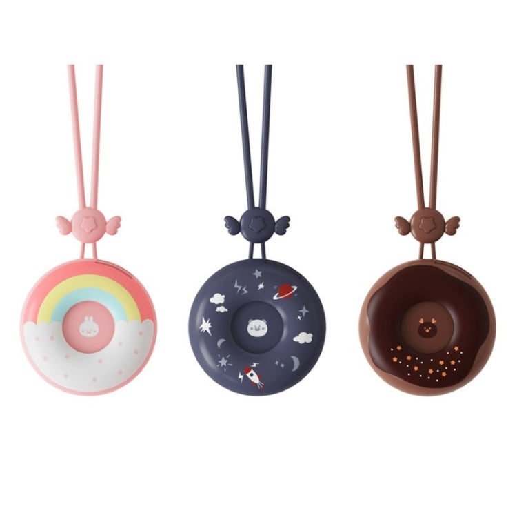 Donut Hanging Neck Fan Cute Leafless Big Wind Power USB Charging Handheld Fan(Rainbow Pink)