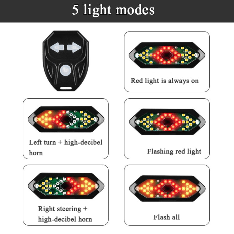 Remote Steering Tail Light USB Rechargeable Mountain Bike Waterproof Night Riding 32LED Bicycle With Horn Warning Light(Black)
