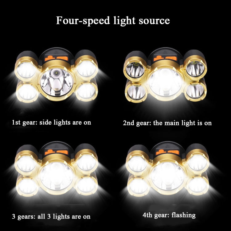 Large-Caliber Rechargeable LED Emergency Fishing Headlamp Strong Long-Shot Headlamp Head-Mounted Safety Miner Lamp(Plastic 5 LED  Headlamp)