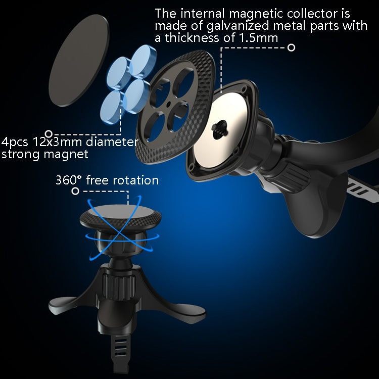 A-008 Magnet Car Mobile Phone Bracket Car Air Outlet Universal Mobile Phone Bracket, Colour: Black Metal Plating