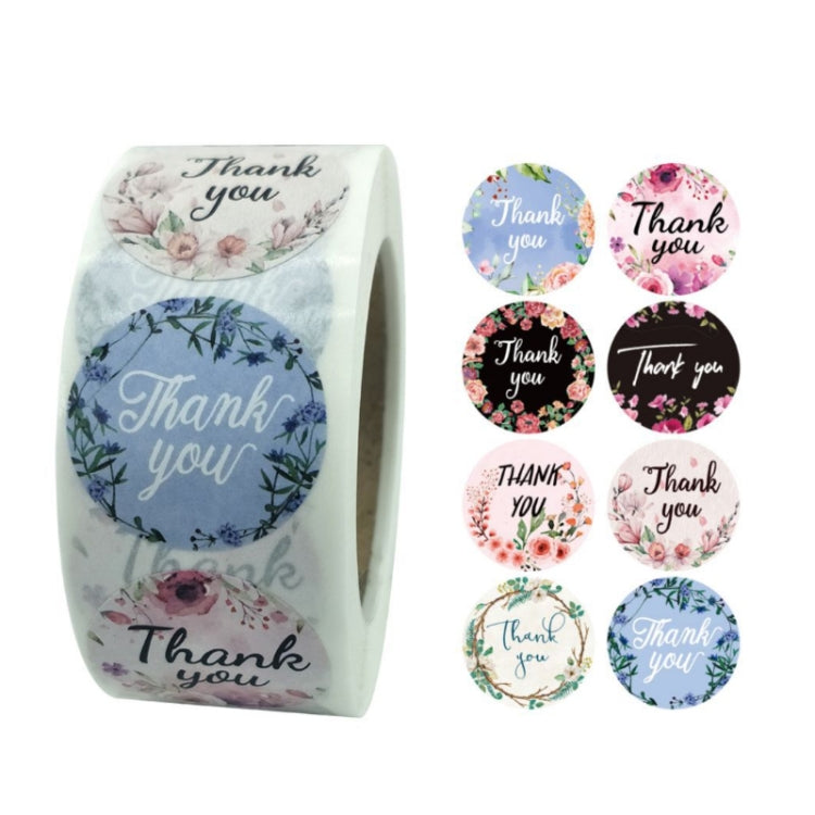 10 Rolls Thank You Floral Sticker Wedding Gift Decoration Sticker, Size: 2.5cm / 1 Inch
