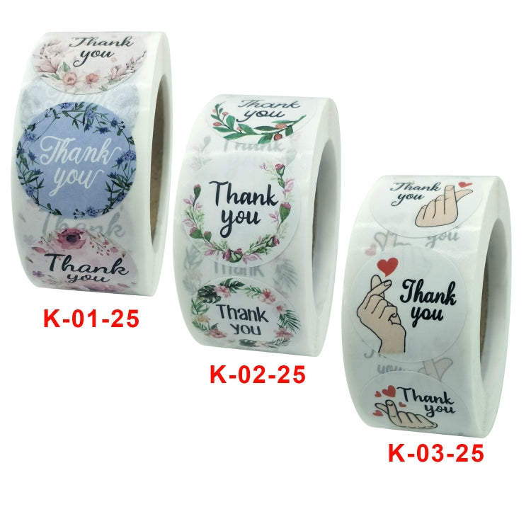 10 Rolls Thank You Floral Sticker Wedding Gift Decoration Sticker, Size: 2.5cm / 1 Inch