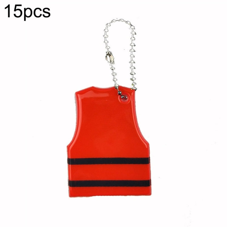 15 PCS Vest Style Reflective Pendant Night Warning Highlight Reflective Keychain Random Colour Delivery(4.5x5.5cm)