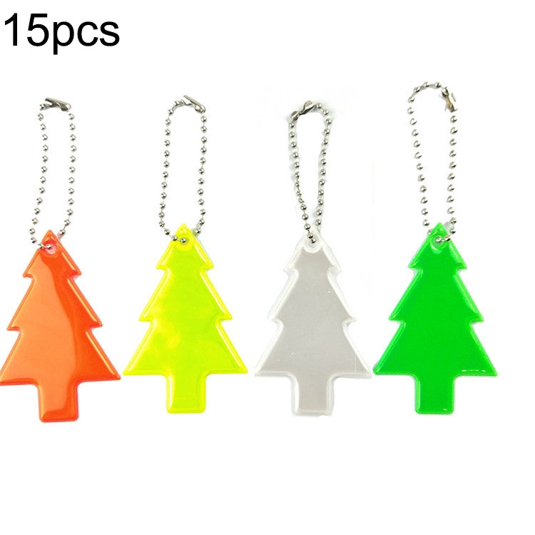 15 PCS Christmas Tree Style PVC Reflective Pendant Outdoor Night Traffic Safety Reflective Keychain Random Colour Delivery(6.5x4.5cm)