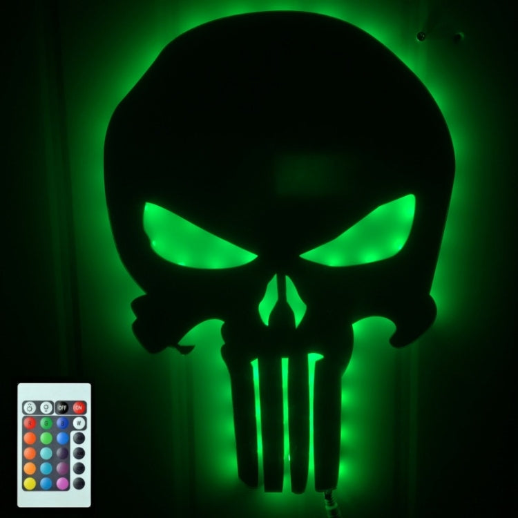 3D Punisher Mask Color Changing Mirror Light LED Remote Control Skull Decoration Wall Light(Colorful Remote Control)