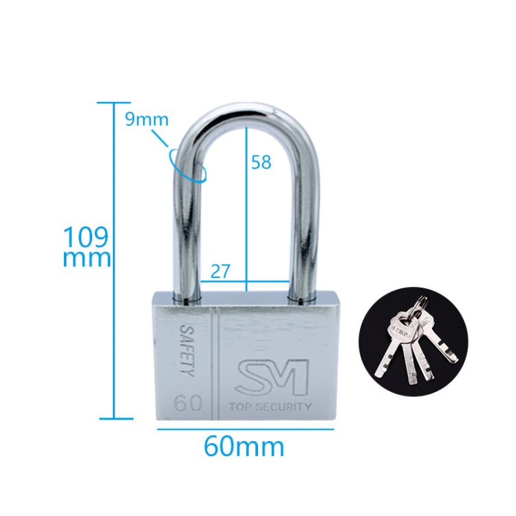 4 PCS Square Blade Imitation Stainless Steel Padlock, Specification: Long 60mm Not Open