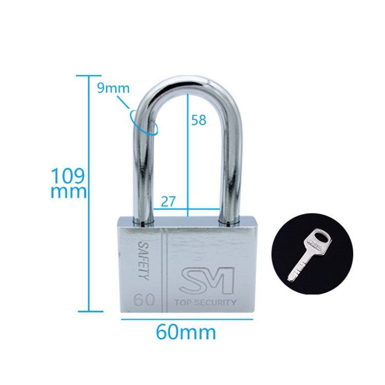 4 PCS Square Blade Imitation Stainless Steel Padlock, Specification: Long 60mm Open