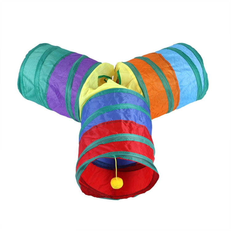 Cat Rainbow Three-Way Tunnel Interactive Cat Toy Foldable Cat Channel(Rainbow)