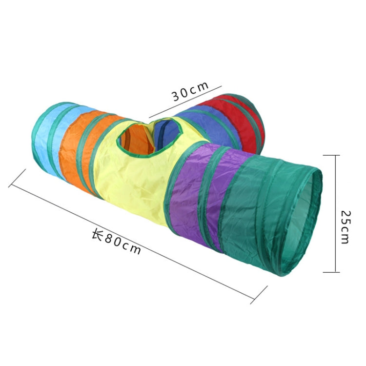 Cat Rainbow Three-Way Tunnel Interactive Cat Toy Foldable Cat Channel(Rainbow)