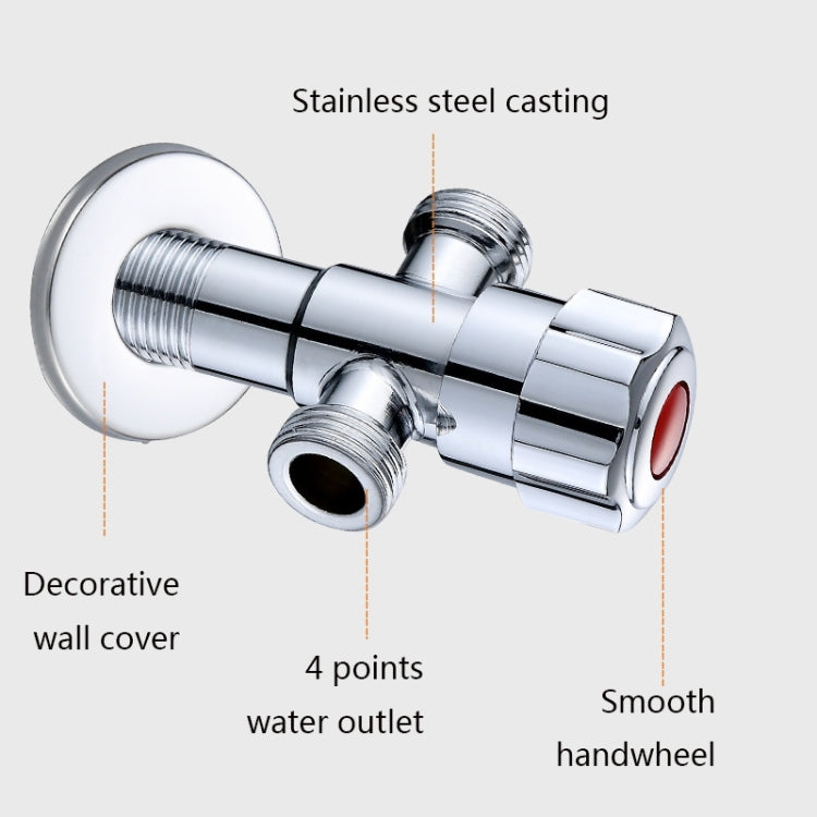 2 PCS Stainless Steel Double Outlet Angle Valve Single Handle Double Control 1 In 2 Out Electroplating Wire Drawing Angle Valve, Specification: Plated