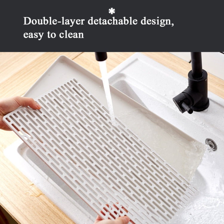Multifunctional Large Drain Tray Creative Tray Plastic Dinner Plate Double Drain Basket(Light Grey)
