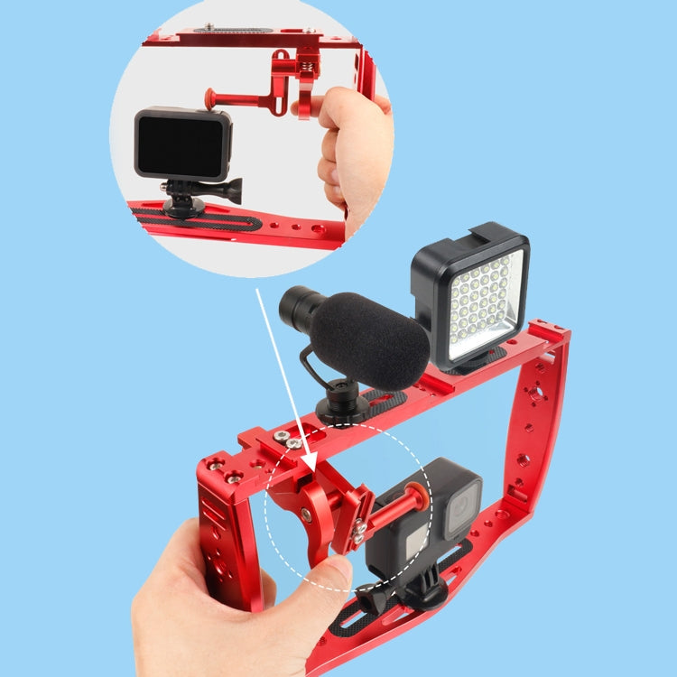 Diving Dual Handheld Grip Bracket Stabilizer Extension Phone Clamp Camera Rig Cage Underwater Case for GoPro HERO9 /8 /7, Colour: Red Bracket + Shutter