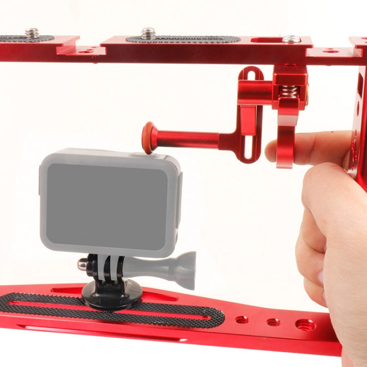 Diving Dual Handheld Grip Bracket Stabilizer Extension Phone Clamp Camera Rig Cage Underwater Case for GoPro HERO9 /8 /7, Colour: Red Bracket + Shutter