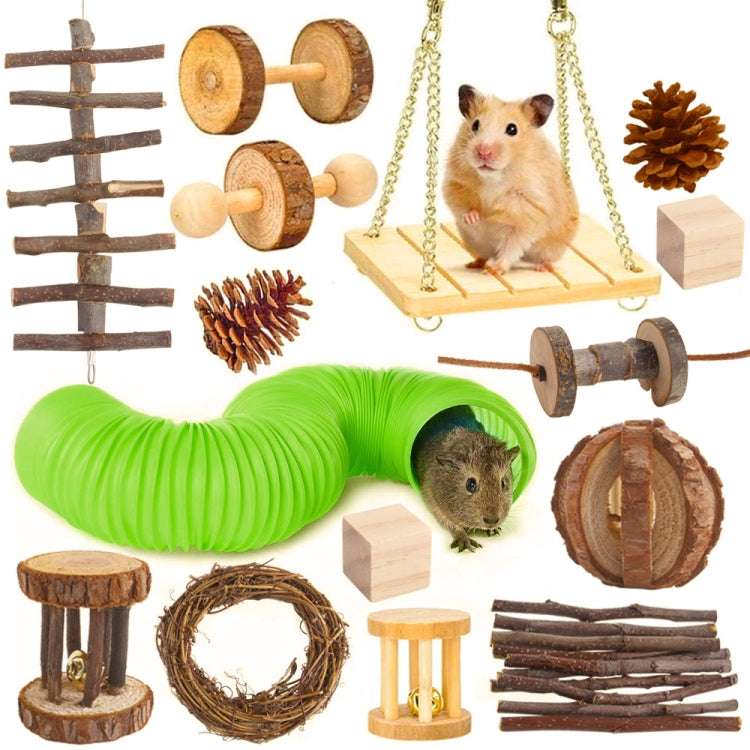 15 PCS / Set Hamster Toy Pet Rabbit Guinea Pig Parrot Play Grinding Wood Toys