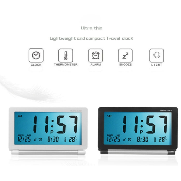 AQ147 Folding Travel Electronic Clock With Night Light Ultra-thin Silent Portable Flip Perpetual Calendar Alarm Clock