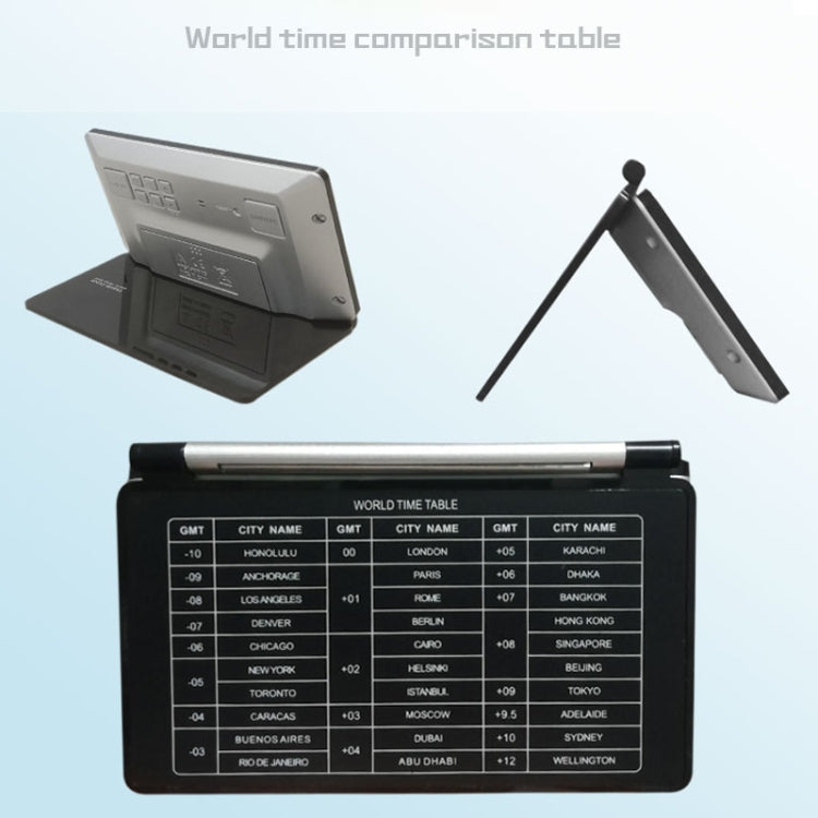 AQ147 Folding Travel Electronic Clock With Night Light Ultra-thin Silent Portable Flip Perpetual Calendar Alarm Clock