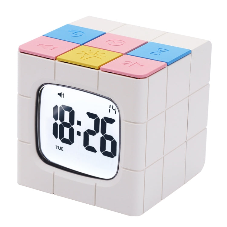 Rubik Cube Electronic Snooze Alarm Clock Mini Wake-Up Night Light, Colour: White+Color Button