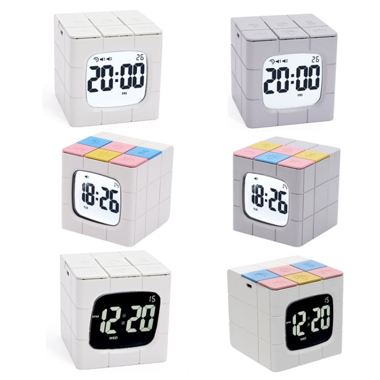 Rubik Cube Electronic Snooze Alarm Clock Mini Wake-Up Night Light, Colour: White+Black Screen