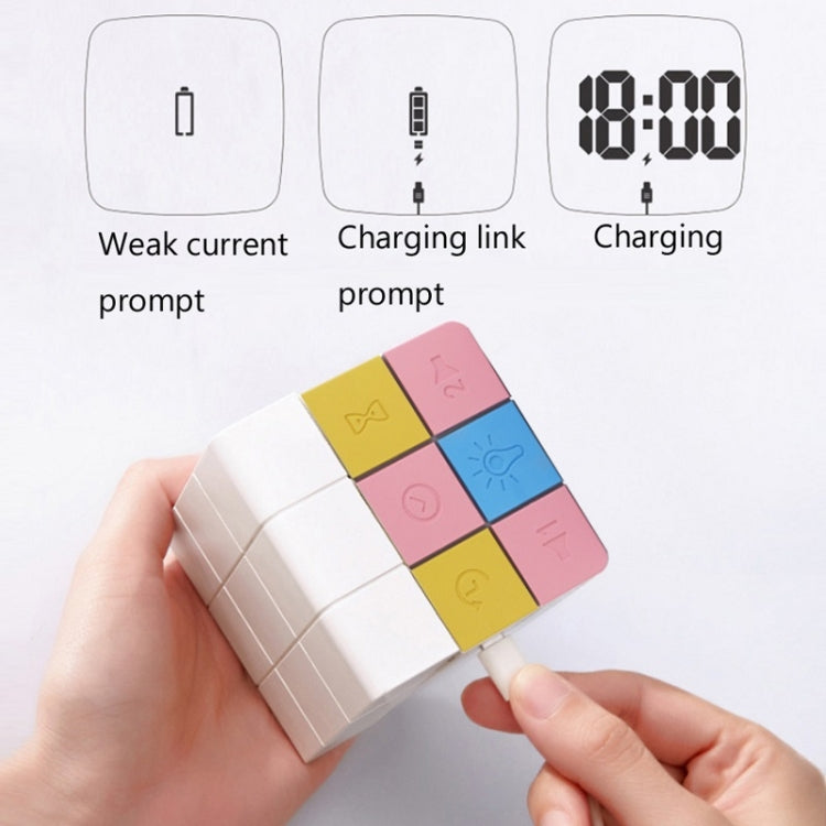 Rubik Cube Electronic Snooze Alarm Clock Mini Wake-Up Night Light, Colour: White+Black Screen