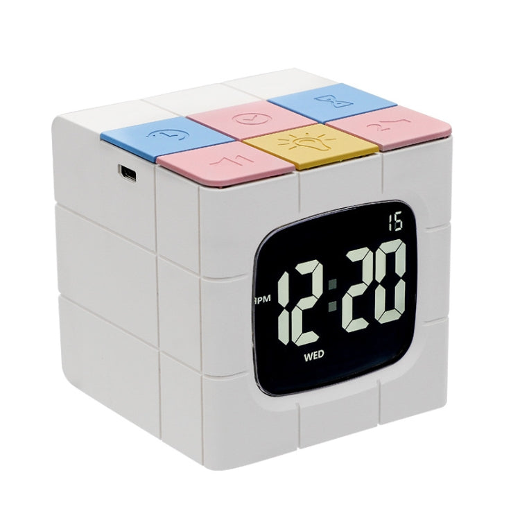 Rubik Cube Electronic Snooze Alarm Clock Mini Wake-Up Night Light, Colour: White+Black Screen+Color Button