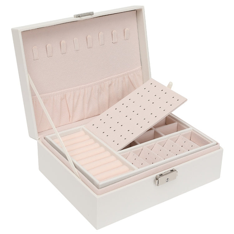 Simple Double-Layered Wooden Leather Jewelry Box With Lock Earrings Jewelry Box