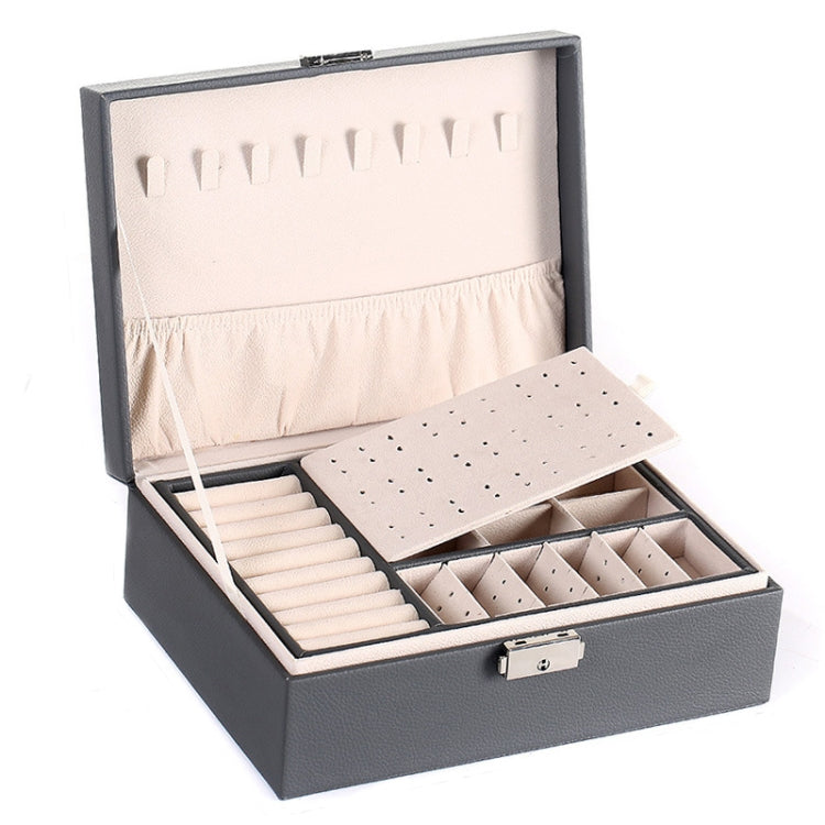 Simple Double-Layered Wooden Leather Jewelry Box With Lock Earrings Jewelry Box
