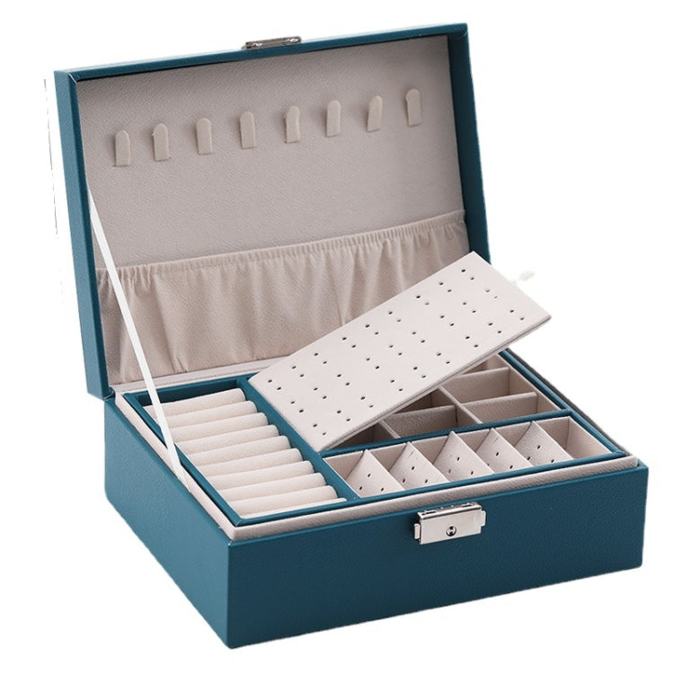 Simple Double-Layered Wooden Leather Jewelry Box With Lock Earrings Jewelry Box
