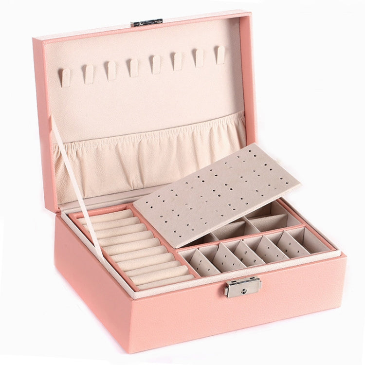 Simple Double-Layered Wooden Leather Jewelry Box With Lock Earrings Jewelry Box
