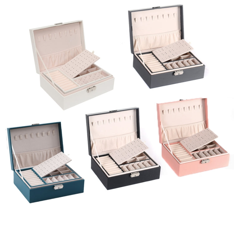 Simple Double-Layered Wooden Leather Jewelry Box With Lock Earrings Jewelry Box