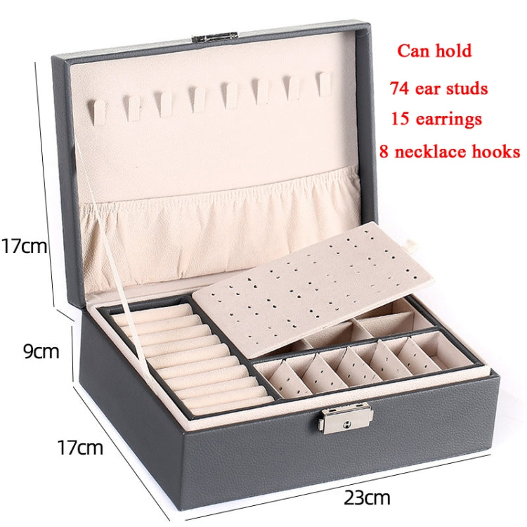 Simple Double-Layered Wooden Leather Jewelry Box With Lock Earrings Jewelry Box