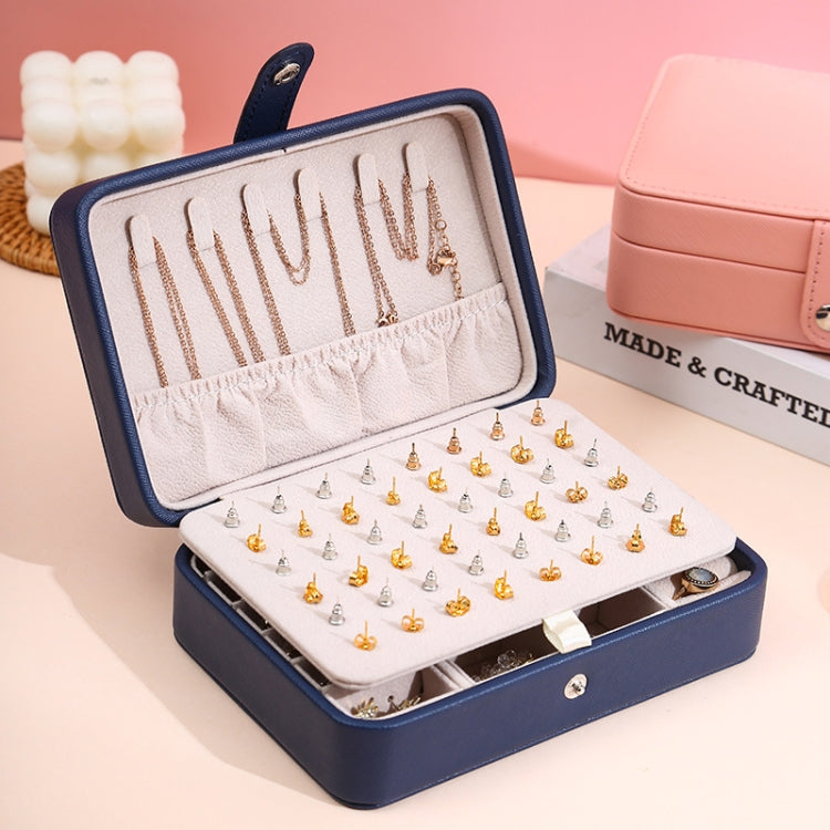 Double-Layer Leather Portable Simple Earrings Ring Jewelry Storage Box, Specification: 16 x 11 x 5cm